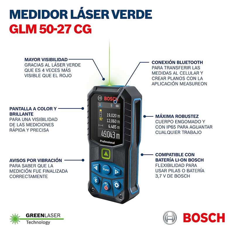 Telemetro Laser Verde Bosh GLM 50-27 CG
