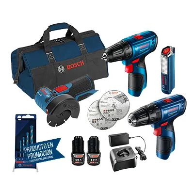 Kit Bosch Rotomartillo Esmeril Atornillador Linternas+Brocas