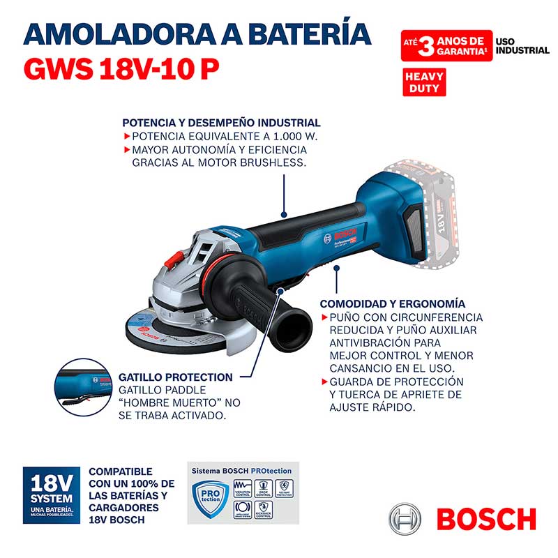 Amoladora angular inalámbrica Bosch Professional GWS 18V-10 color