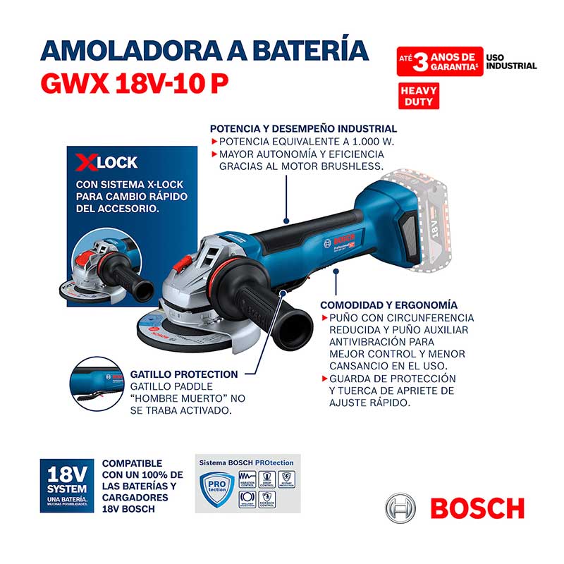 Comprar Amoladora X-LOCK a batería Bosch GWX 18V-10 PC Professional