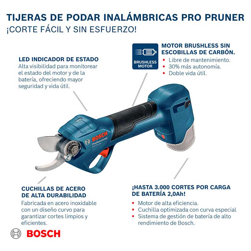 Bosch Pro-tijeras de podar inalámbricas, herramienta eléctrica recargable,  12V