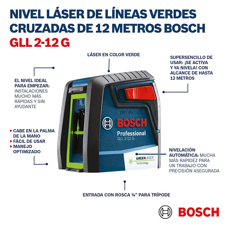 Nivel Laser 3 Lineas Verdes GLL 3-80 CG + BM1 BOSCH