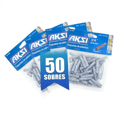 Taquete Plástico 1/4" Aksi 106305 Gris 50 Bolsas 50 Pzas c/u
