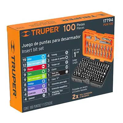 Juego de Puntas para Destornillador Truper PUN-100 100 pzas