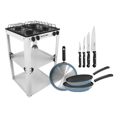 Parrilla de Estante Alfamex + Cuchillos + Sartenes
