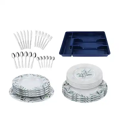 Vajilla de Porcelana Tramontina + Organizador y Cubiertos