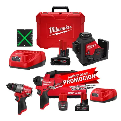 Combo Milwaukee Nivel Láser Verde Rotomartillo+Atornillador