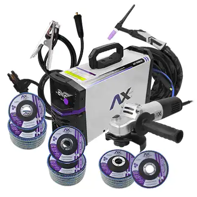 Combo Soldadora Inv Mult AX TECH AXT-TH200LCD + Esmeriladora