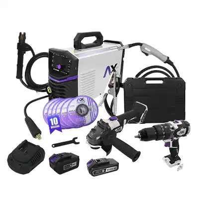 Soldadora Ax tech AXT-EM204BV + Esmeriladora + Rotomartillo