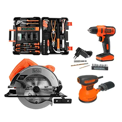 Sierra Circular Black+Decker + Lijadora + Taladro + Acc