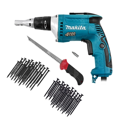 Atornillador Tablaroca Makita FS4200 + Serrucho + Pijas