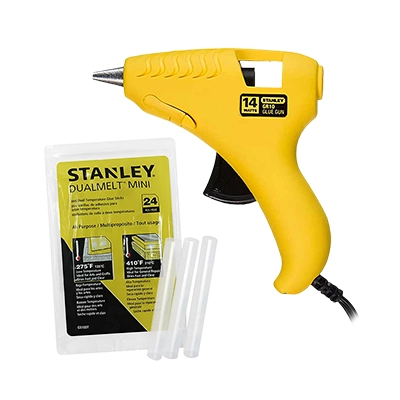 Pistola de Silicón Stanley GR10 14W + Barras Silicón 24pzas