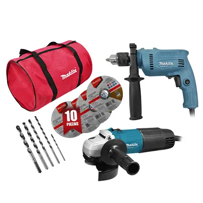 Combo Makita Rotomartillo + Miniesmeriladora  MTK0003B + Kit