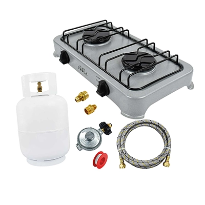 Kit Parrilla 2 Quemadores Con Tanque Gas 9kg + Accesorios