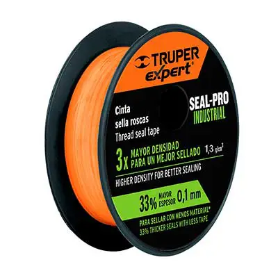 Cinta Teflón Industrial 1/2 Pul x 7 m Truper 12515 Naranja