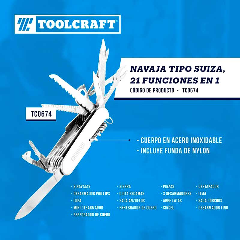 Navaja Suiza 15 Funciones AceroInox Toolcraft TC0673